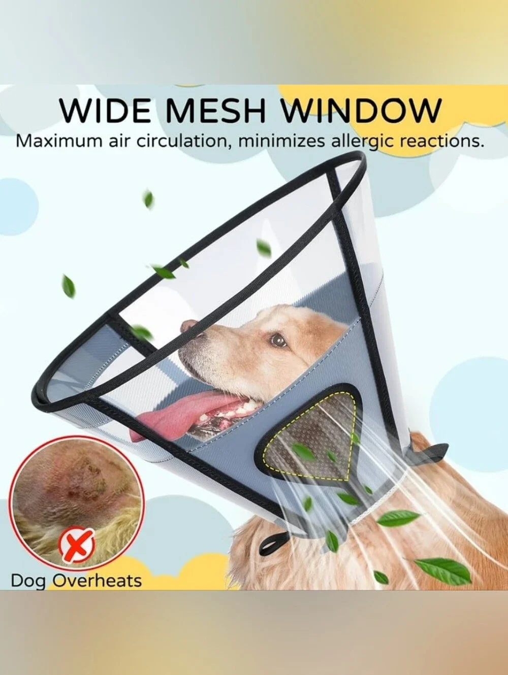 REOMORE Soft Dog Cone Collar for Large Dogs, Mesh Windows Transparent Top, XL